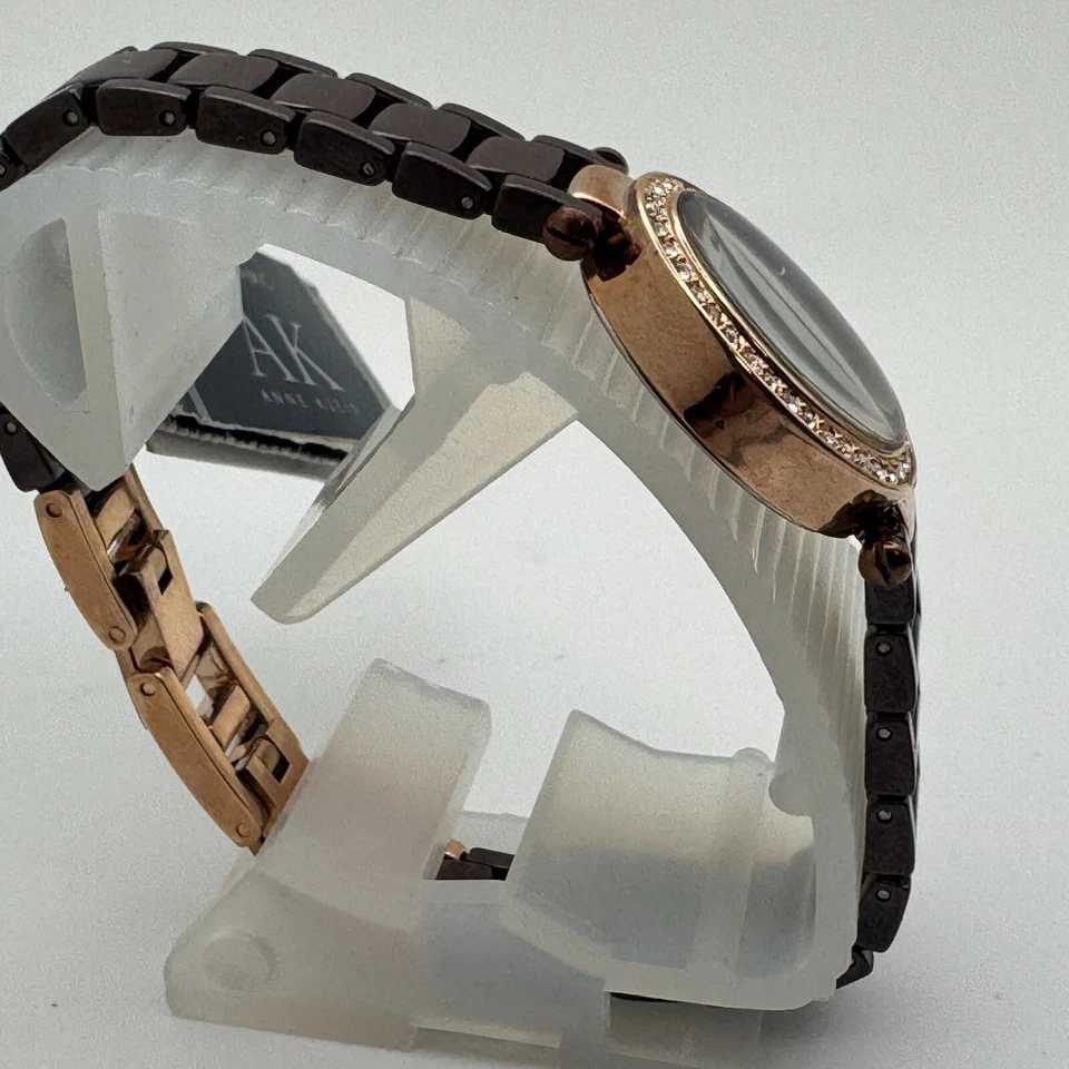 Anne Klein Quartz Watch 10/9704 Women Brown Ceramic Rhinestone New Battery 6.75" - Image 3 of 4