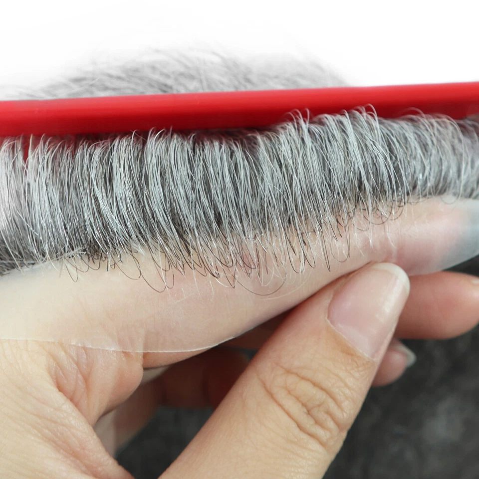 Peluca de peluca de hombre Toupee piel súper delgada con bucle en V negra gris #1B65 Foto 3 de 4