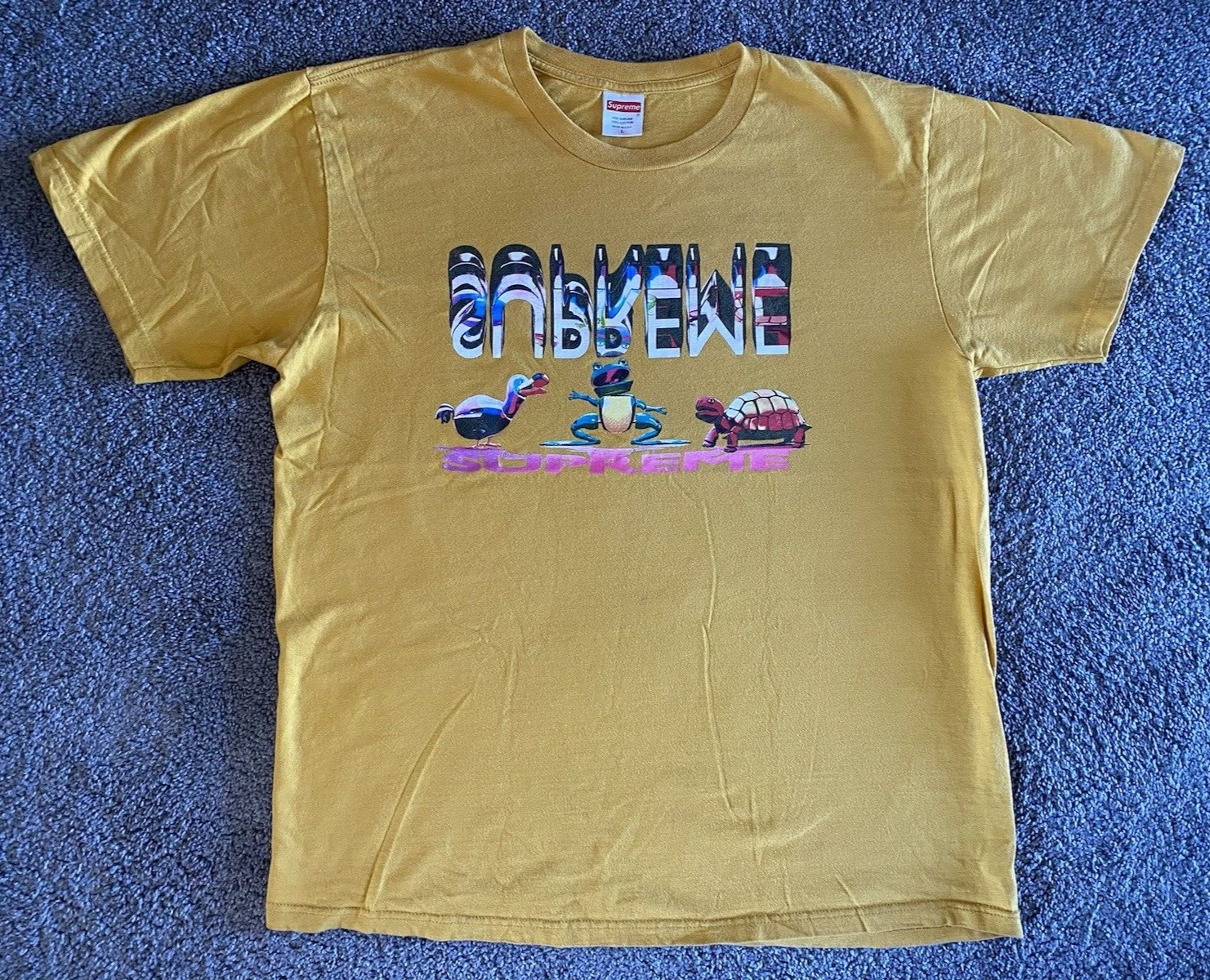 T shirt Supreme Made In USA Homme Taille L Jaune Tortue Grenouille Oiseau 