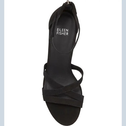 EILEEN FISHER ~ JAZZY Block Heel BLACK Nubuck Leather Sandal Sz 9 NEW - Picture 4 of 5