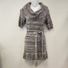 Mudd Sweater Dress M Gray Knit Cowl Neck Y2K 90s 2000 Tie Waist Fitted Short
