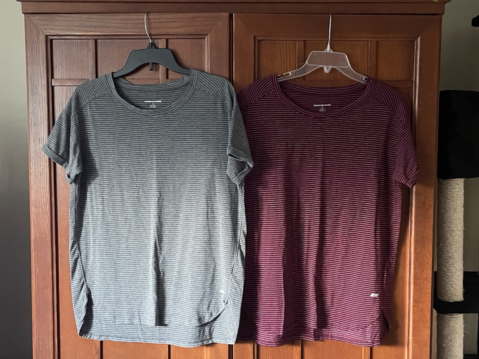 (2) Amazon Essential Active Tee Shirts- Gray/Burg… - image 1