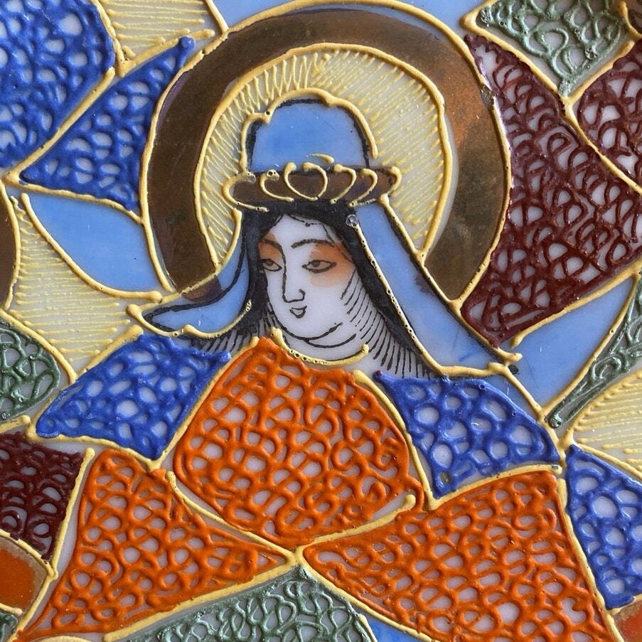 VTG Oriental Japanese Satsuma Plate Cloisonne Immortals SatsumaWare