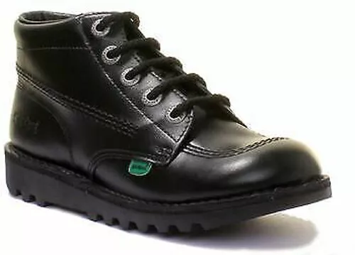 Kickers Kick Hi Largity Junior Lace Up Leather Matt Boots In Black Size UK 3 6