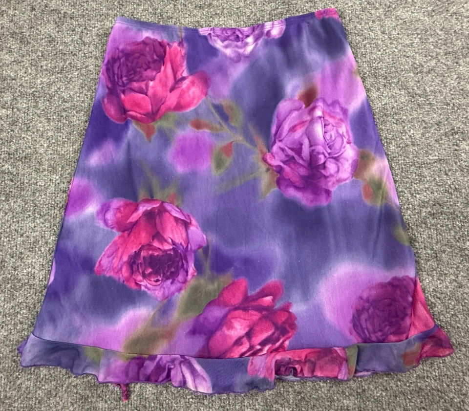 Falda Limited Too Niñas Talla 12 Floral Púrpura Y2K Hada Brillante Gasa Pull On Foto 2 de 4