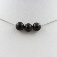 Steine Und MinéRaux. Halskette 3 Perlen Schwarzer Obsidian 8 Mm. Kette Stahl