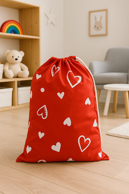 Red Hearts Laundry Bag with Strap