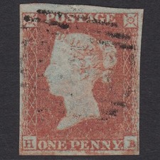 X6_18 GB QV 1841 1d RED-BROWN PLATE 91 SG8-B1(1) HB FU 4M IMPERF LIGHT CANCEL