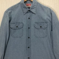 Wrangler Denim Shirt Comfort Flex Button Up Long Sleeve Men's Size Small