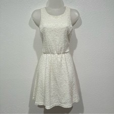 cotton on white crochet boho lace short sleeve a line fit & flare skater dress