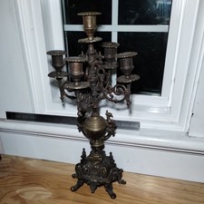 Vintage Baroque Style Brass Bronze Brevetto 5 Candle Candelabra 16