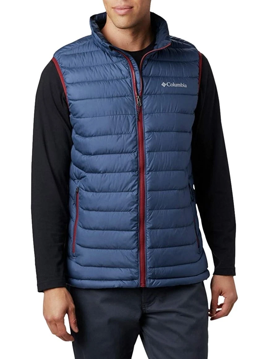 Columbia Powder Lite Mens Puffy Vest S Dark Mountain Solid 100% Polyester Zip
