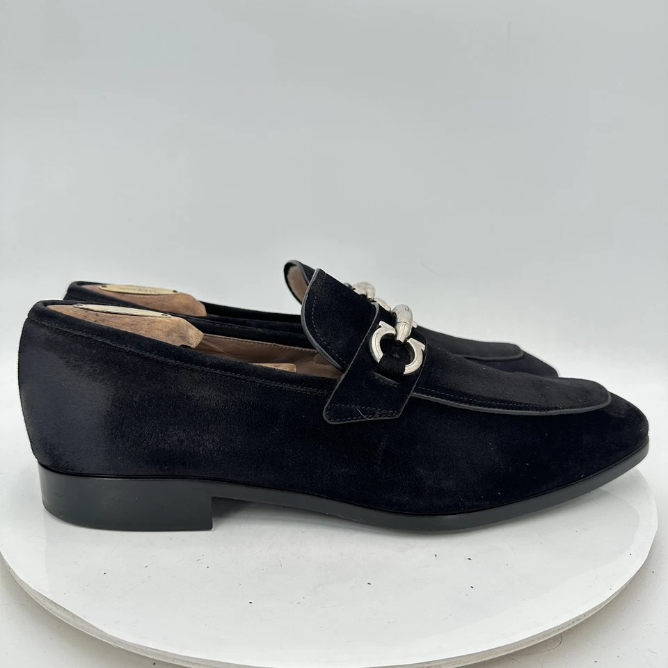 Salvatore Ferragamo Men Sz 8.5EE Black Suede Horsebit Pull On Loafer Dress Shoes - Image 3 of 4
