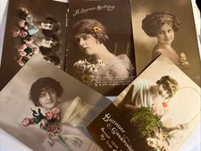 5 x Glamour  Real Photo Vintage Birthday Greetings Postcards - 2X