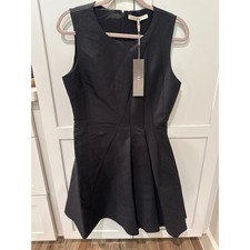 Halston Heritage Black Cotton Silk Pleated Sleeveless Cocktail Dress 8. NWT.$495