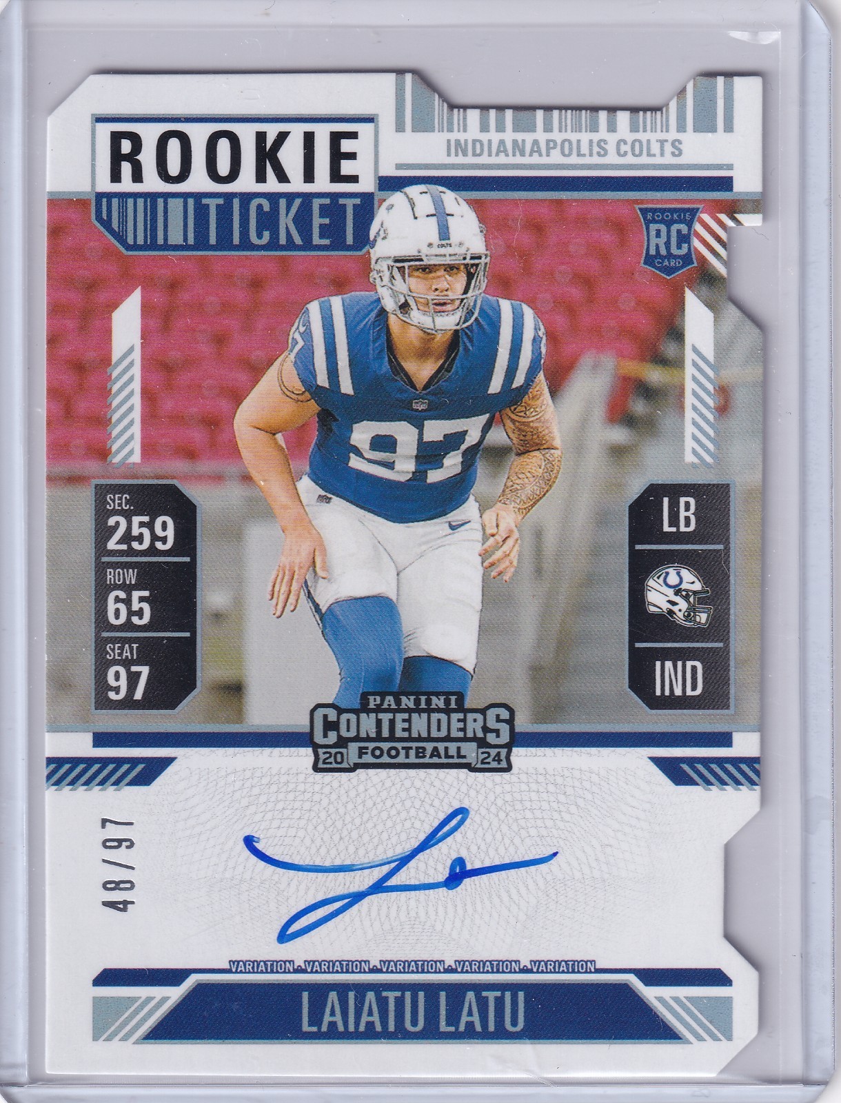 Laiatu Latu 2024 Panini Contenders Var. Rookie Ticket Stub Die-Cut Rc Auto /97