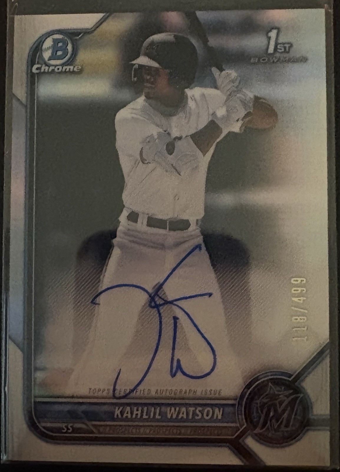 2022 Bowman Chrome Prospect Refractor /499 Kahlil Watson #CPA-KW Rookie Auto