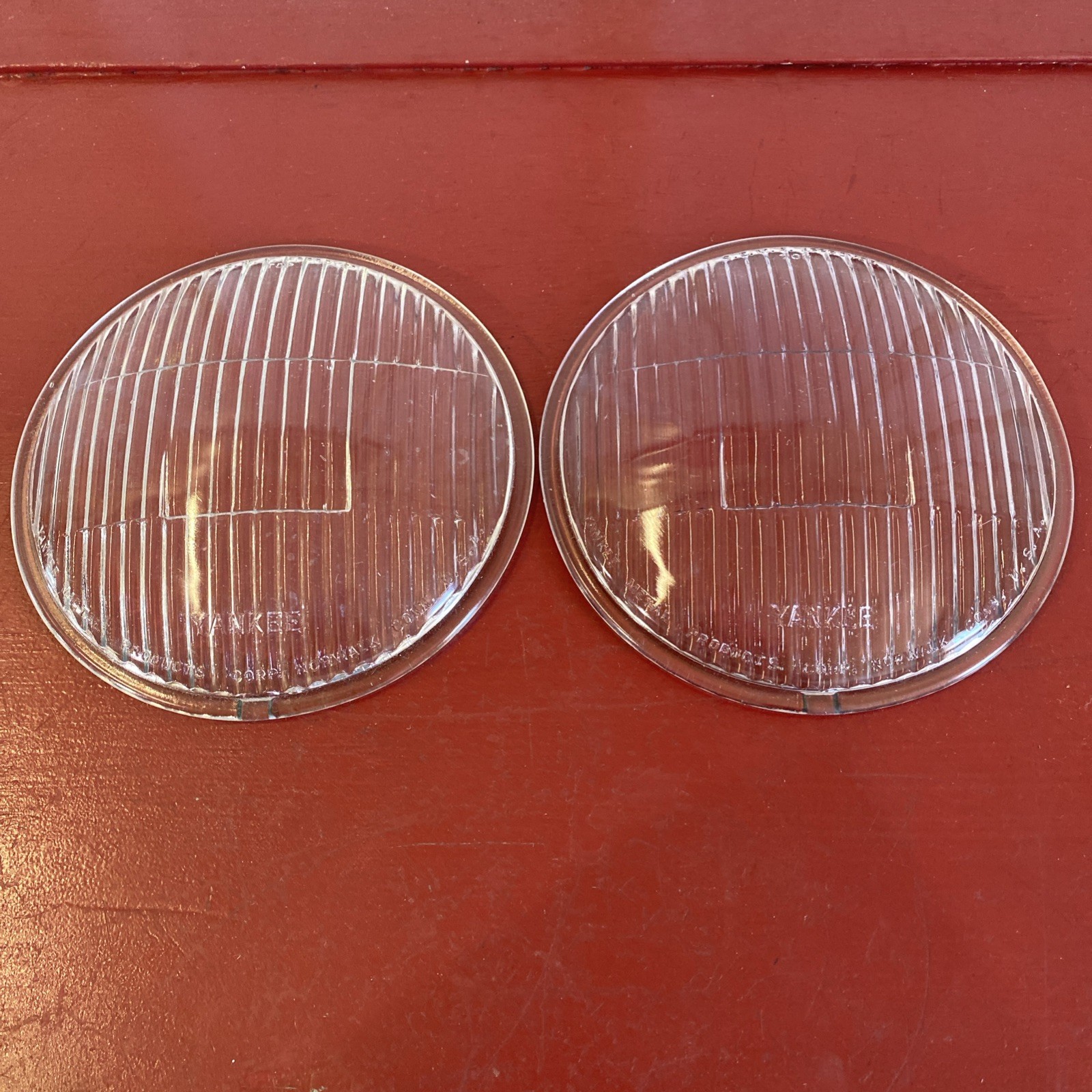 VINTAGE YANKEE 6 1/4" DRIVING FOG LAMP GLASS LENS PAIR