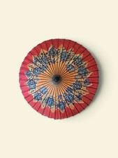 Vintage Japanese Chinese Bamboo Paper Parasol Hand Painted Red MCM 30-70s