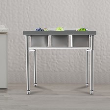 Commercial Kitchen Bar Sink 3 Compartment Stainless Steel Laundry Sink W/ Drains