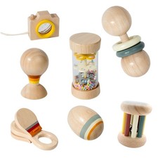 7 PCS Wooden Baby Toys Set - Organic Infant Rattles Newborns 0-6 Month  Mont...