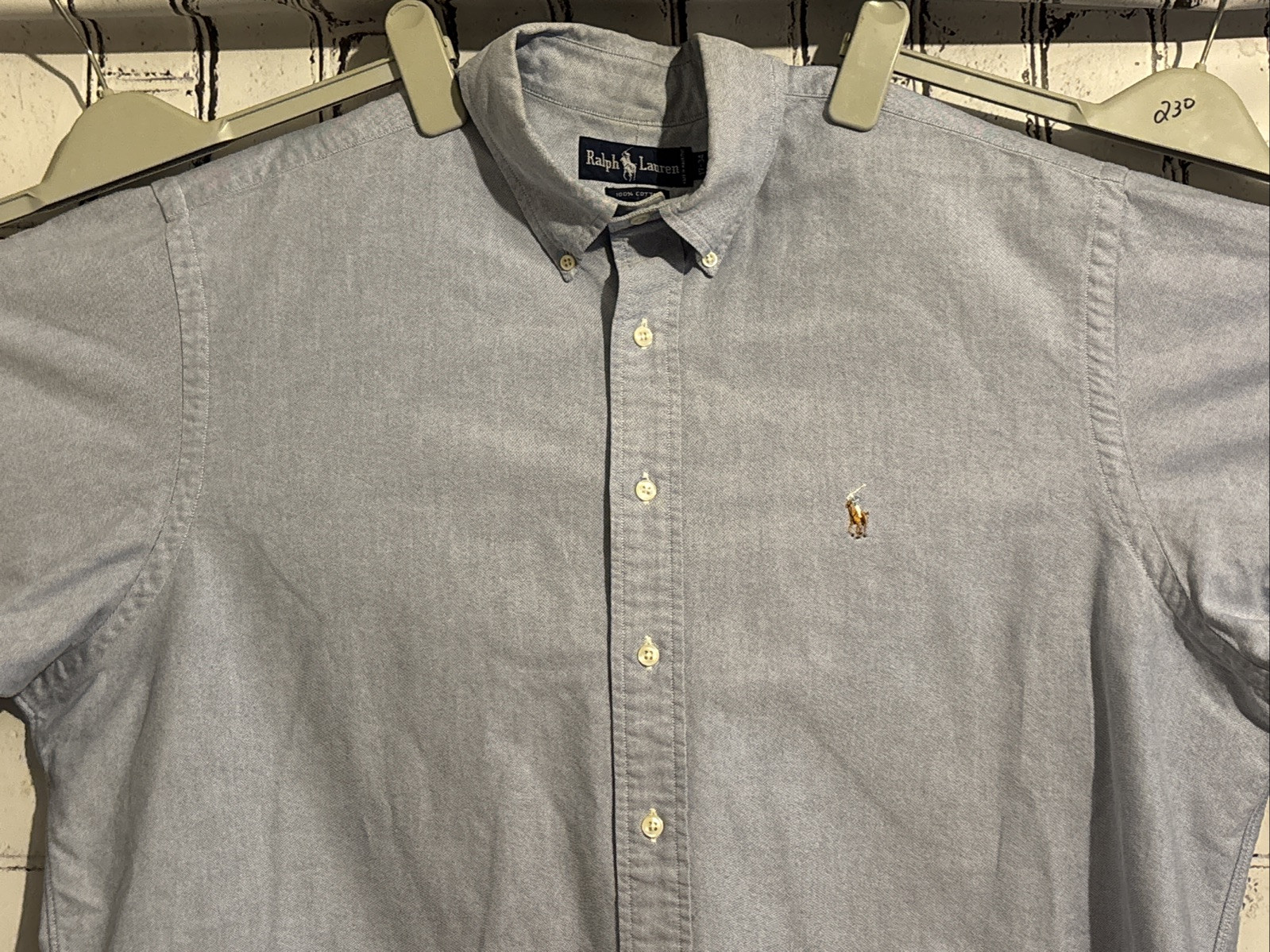 Polo Ralph Lauren camicia uomo 17 34 blu Oxford con bottoni colore pony vintage