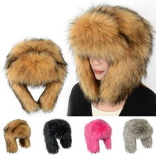 Fluffy Faux Raccoon Fur Beanies Cap Outdoor Cold-proof Ear Protection Hat Warm ☽