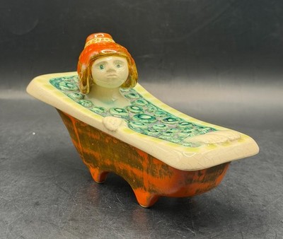 VTG RARE Giancarlo Tunsi Girard Style Lidded Box Woman Soaking in Bathtub OOAK