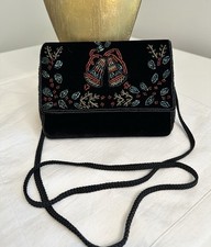 Black Velvet Beaded Handbag La Regale Holiday Bells Clutch With Satin Strap