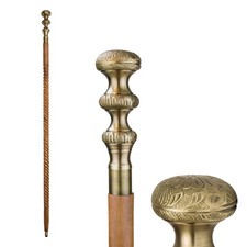 Brass Twist Wooden Walking Cane - Elegant Party Dress Costume Accessories for...