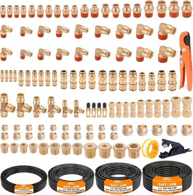 CheeMuii 124pc DOT Air Fittings & 4 Hose Rolls 50FT