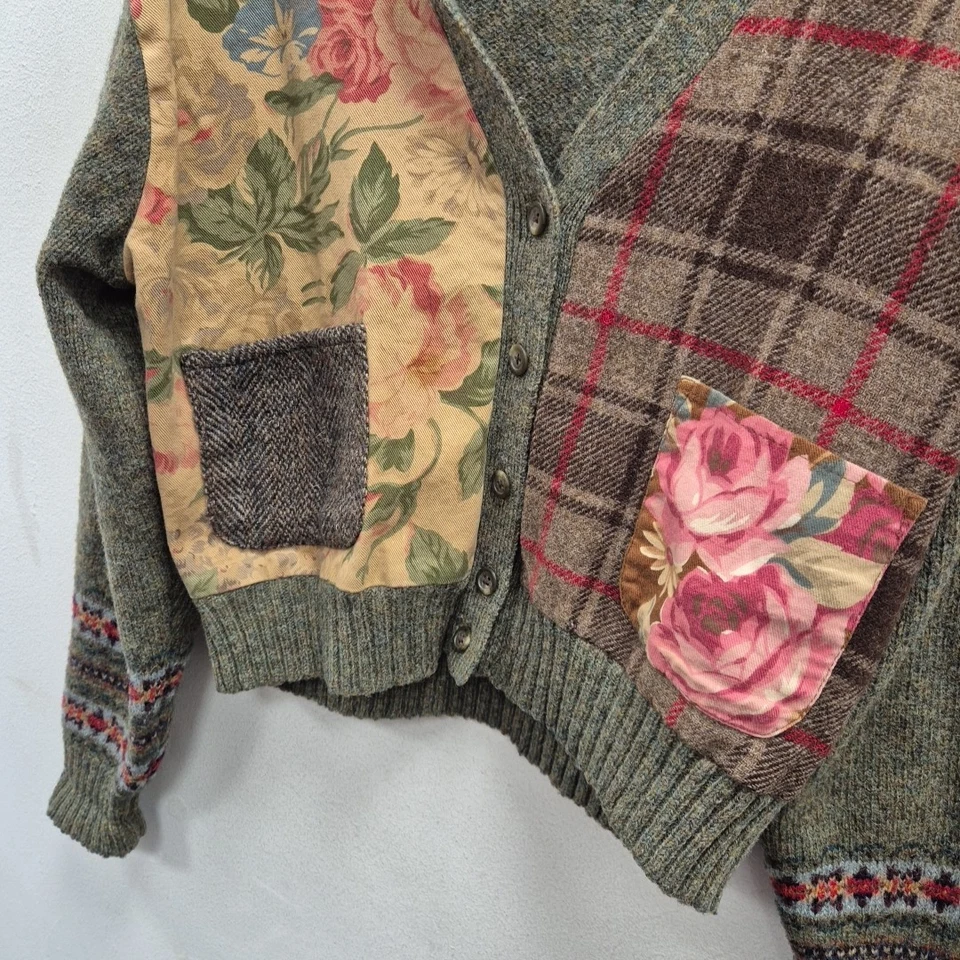Cárdigan Ralph Lauren Vintage Patchwork Floral Abuela Lana Recortada Talla Mediana  Foto 3 de 4