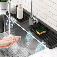 24'' Longer Faucet Mat for Kitchen Sink Splash Guard 7  24" x 5.5", Black