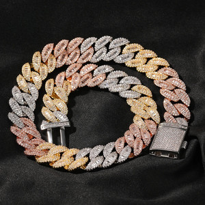 Authentic 16MM 5AAA+ CZ Ice Out Hop Hip Bling Multicolor Cuban Chain 14k Gold Plated