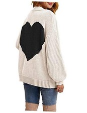Womens Oversized Love Heart Pattern Print Open Front Small Black White