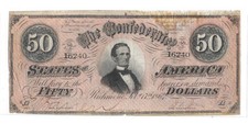 T-66 1864 $50 Confederate States Note Civil War Paper Money PF-1 Jefferson Davis