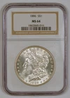 1886 Morgan Silver Dollar from the Philadelphia Mint, NGC Graded MS64