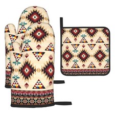 Southwestern Tribal Aztec Oven Mitts and Pot Holders Sets of 3, Non-Slip Wash...