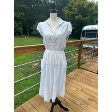 Unbranded White Lace Trim Pearl Button Midi Dress Small Cottagecore Prairie VTG