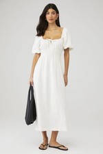 FAITHFULL Brigitte White Midi Dress Small Elegant Classic Summer Style