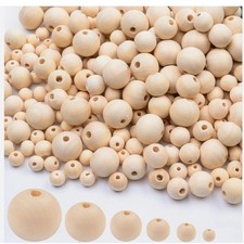 Wooden Beads for Craft 6 Size Loose Wooden Bead Set round Unfinished Wood Beads