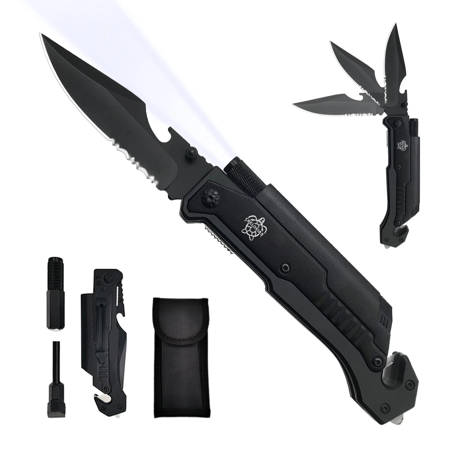8.5" Military Outdoor EDC Camping Pocket Knife, 7 in 1 Multi-Function Folding...