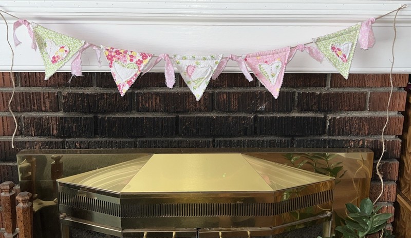 Quilted Small Pennant Garland, Bunting, Farmhouse, Shabby Chic, Handmade