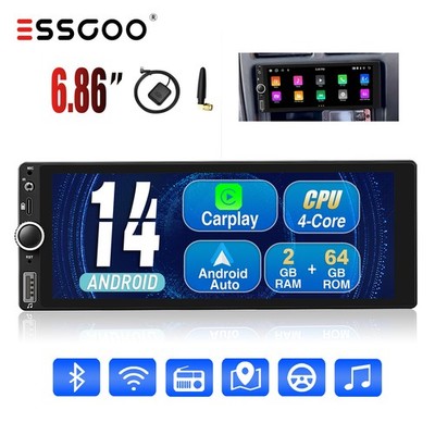 6.9'' Android 14 64G Apple Carplay Autoradio GPS SAT NAVI RDS BT Wifi Single DIN