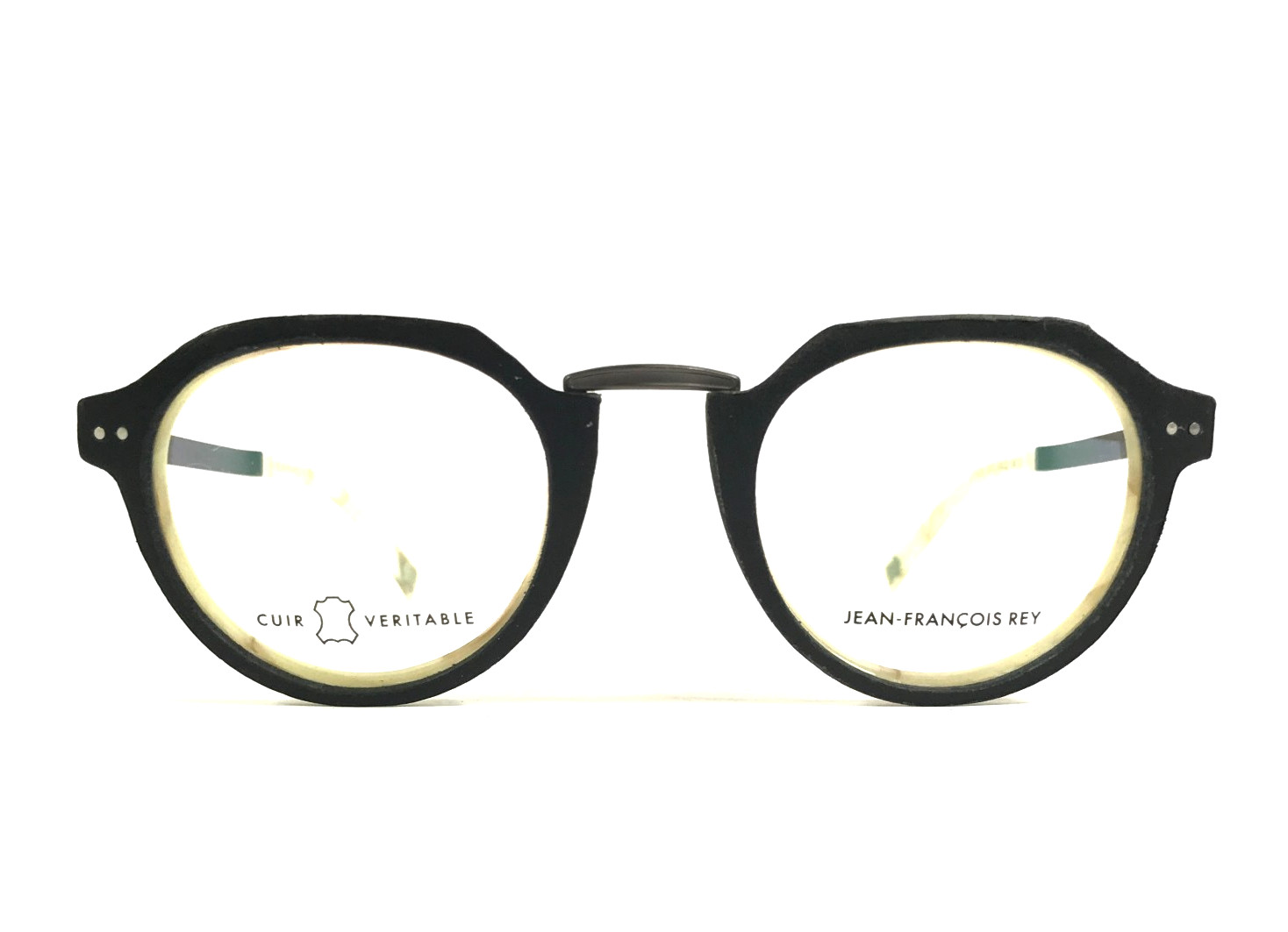 JF Rey Eyeglasses Frame JF1455 0010 Black Leather Ivory Brown Round 46-22-148 59390₽