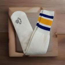 VTG Socks Sport Tube Acrylic King Size Co USA XL USA Made Blue Yellow Stripe.