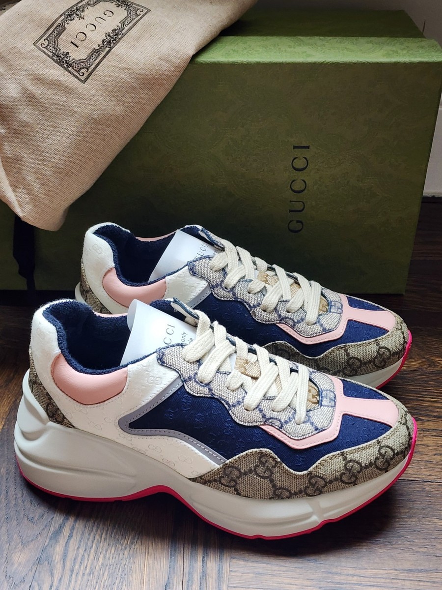 $850 Brand New Gucci GG Rhyton Beige White Pink Sneakers Women G