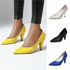 Women's High Kitten Heel Pointy Toe Slip on Dress Formal Pumps Shoes Office New