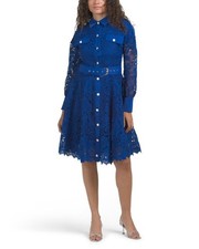 Dalia MacPhee Cobalt Blue Lace Belted Shirt Dress NWT Size L