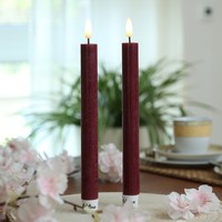 Led Stabkerzen Tafelkerzen Spitzkerzen Echtwachs Rustik Optik H: 24Cm Rot 2St